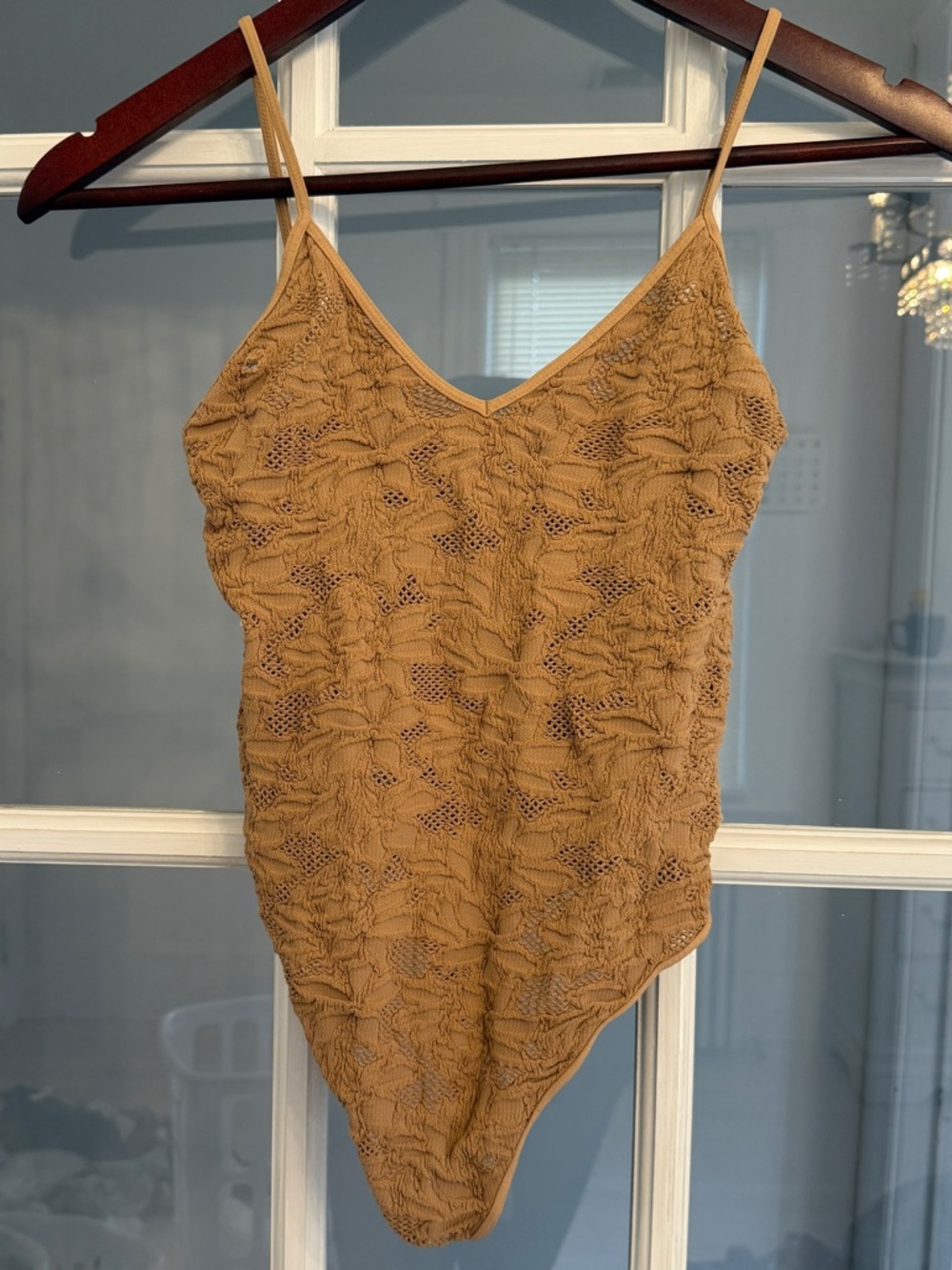 NIKIBIKI Women’s Tan Stretch Lace Hole Sleeveless Bodysuit  ONE SIZE NEW